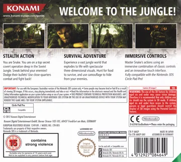 Metal Gear Solid Snake Eater 3D (Usa) box cover back